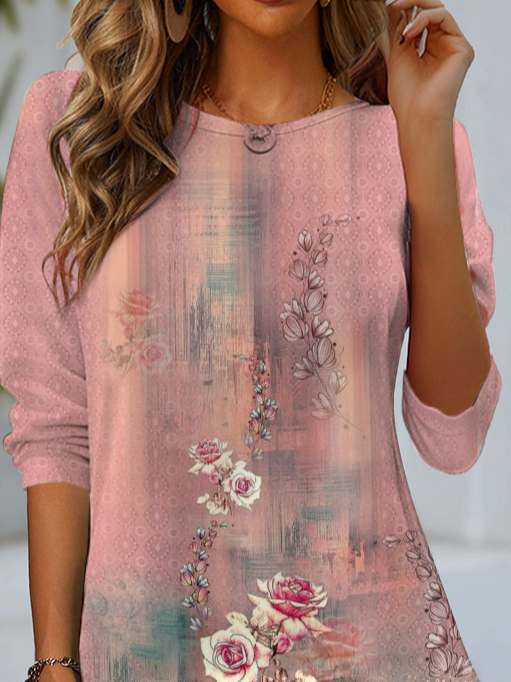 Women's Long Sleeve Tee T-shirt Spring/Fall Floral Jersey Crew Neck Daily Going Out Casual Top