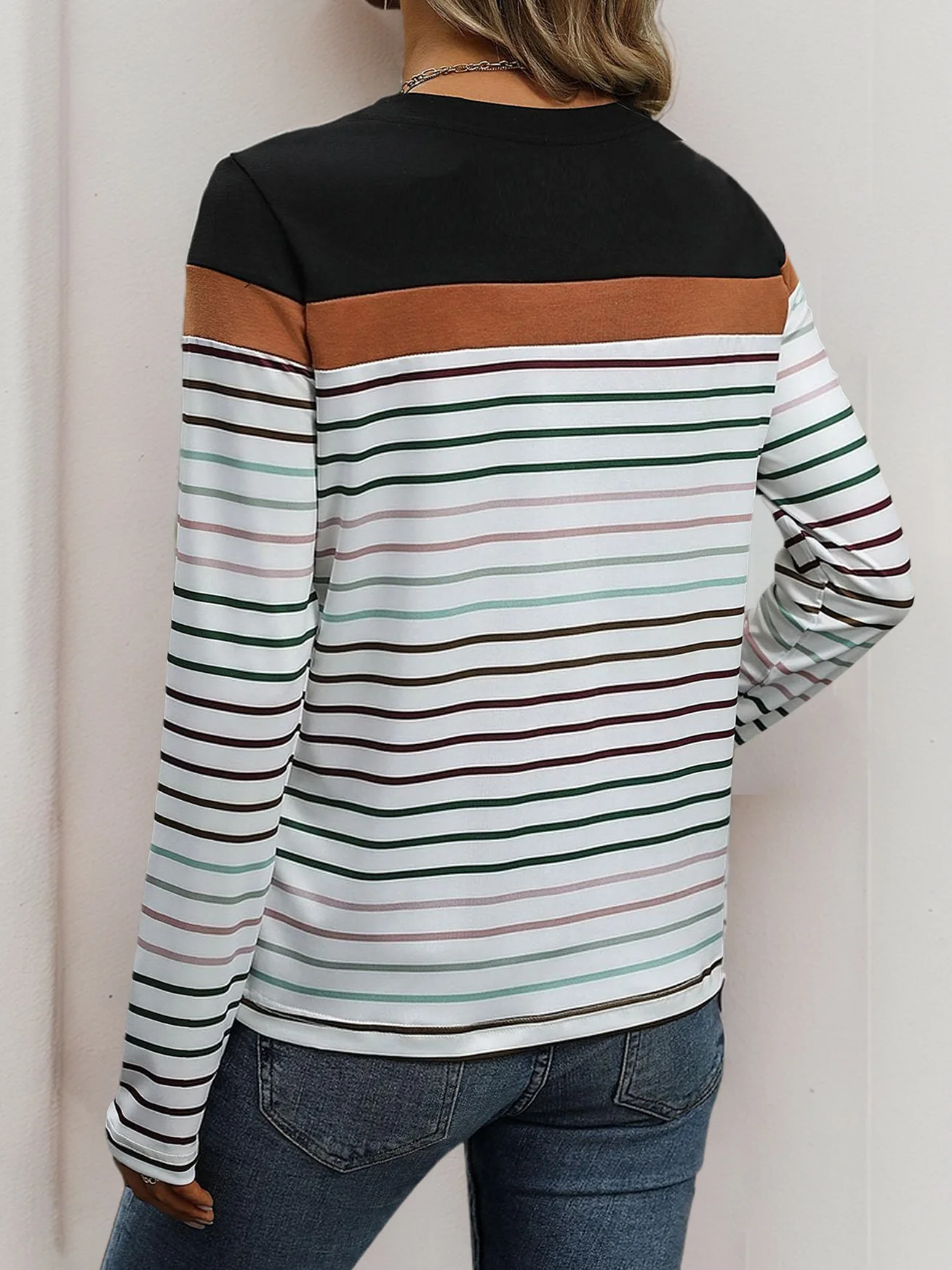 Women's Long Sleeve Tee T-shirt Spring/Fall Striped Knitted Crew Neck Daily Going Out Casual Top