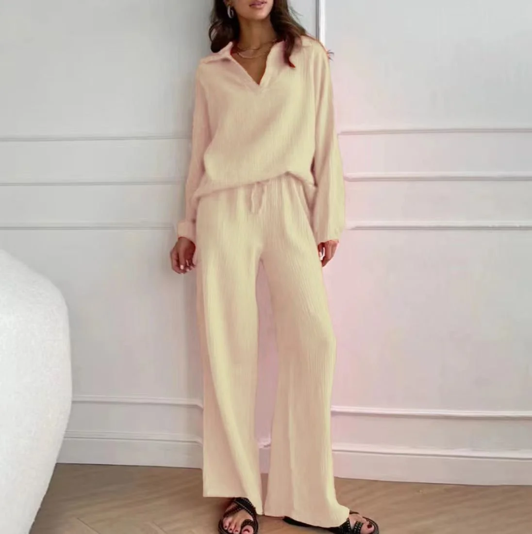 Women's Plain Daily Going Out Two Piece Set Long Sleeve Casual Spring/Fall Top With Pants Matching Set