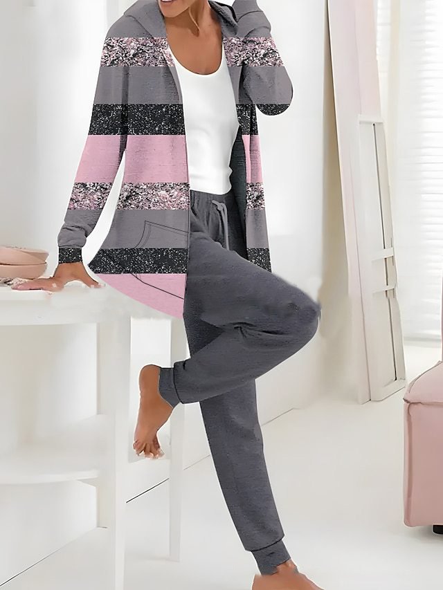 Women's Jersey Geometric Daily Going Out Two Piece Set Long Sleeve Casual Spring/Fall Top With Pants Matching Set