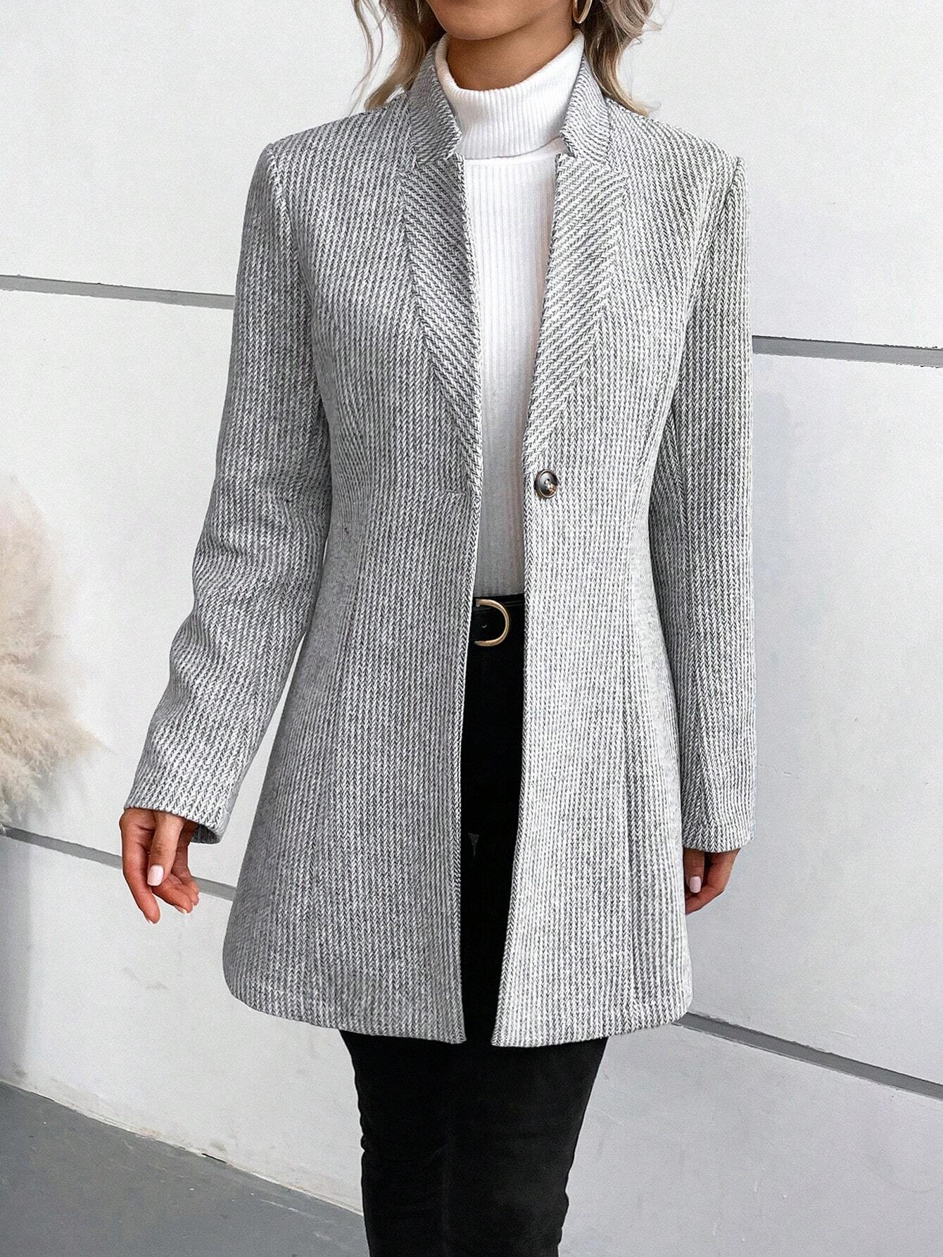 Women's Autumn Outerwear Casual Woolen Plain Long Sleeve Lapel Collar Jacket