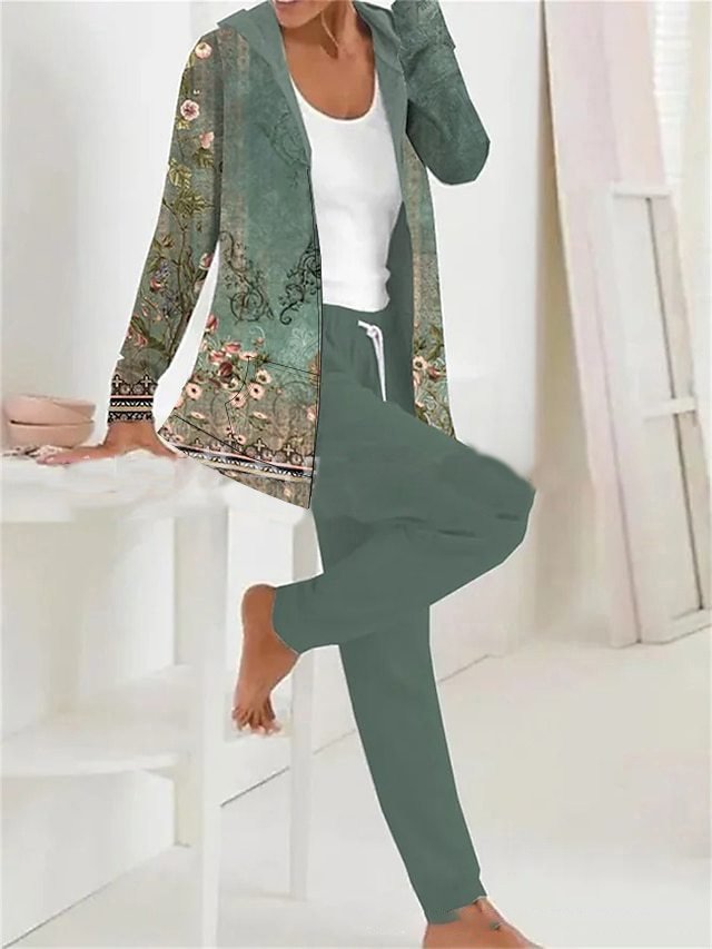 Women's Jersey Geometric Daily Going Out Two Piece Set Long Sleeve Casual Spring/Fall Top With Pants Matching Set