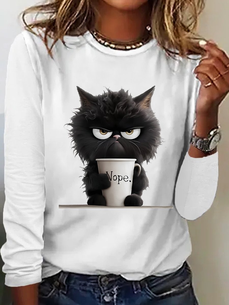 Women's Long Sleeve Blouse Spring/Fall Animal Cotton-Blend Crew Neck Daily Going Out Casual Top