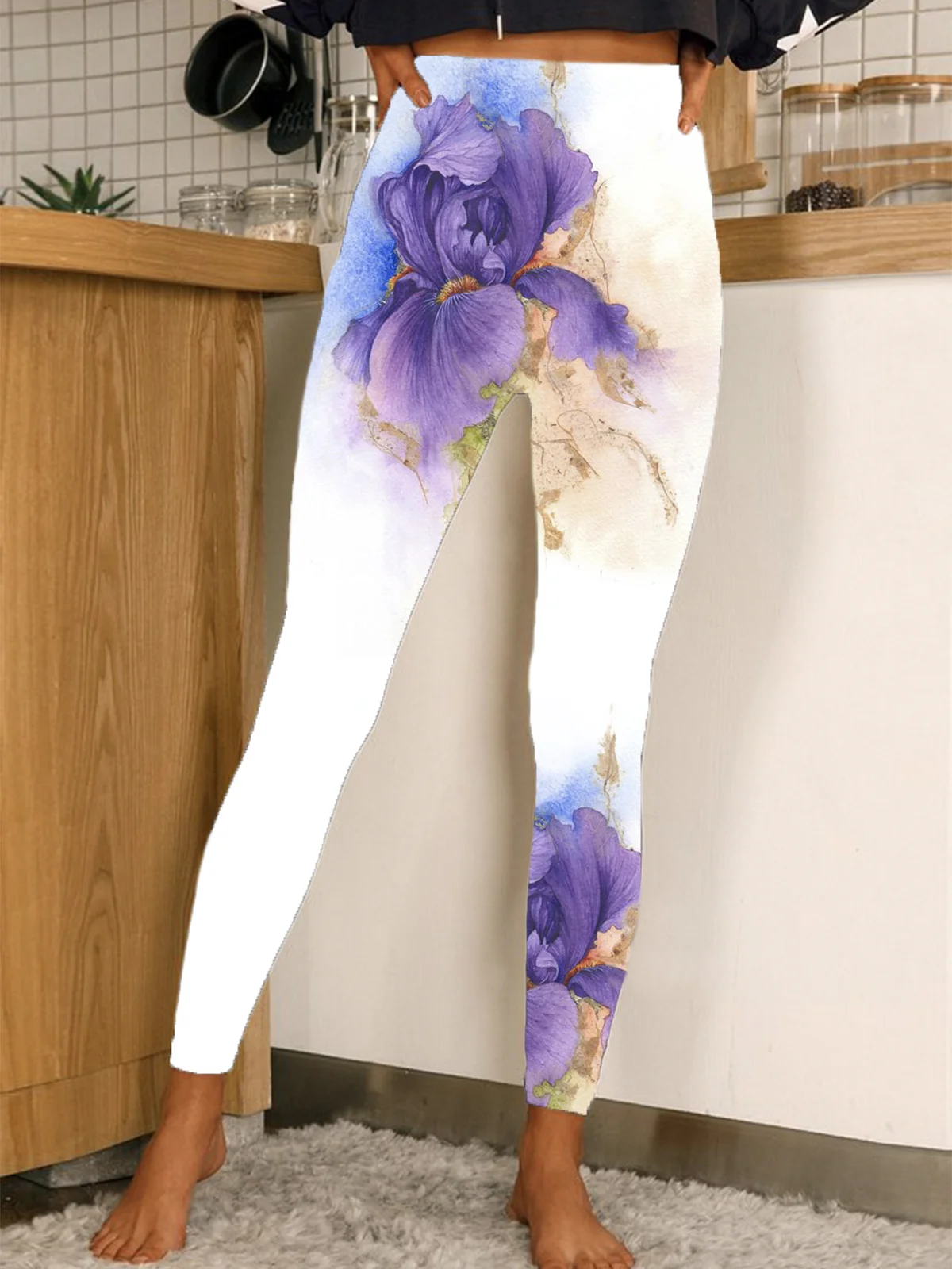 Women's Casual Floral Jersey All Season Long Leggings