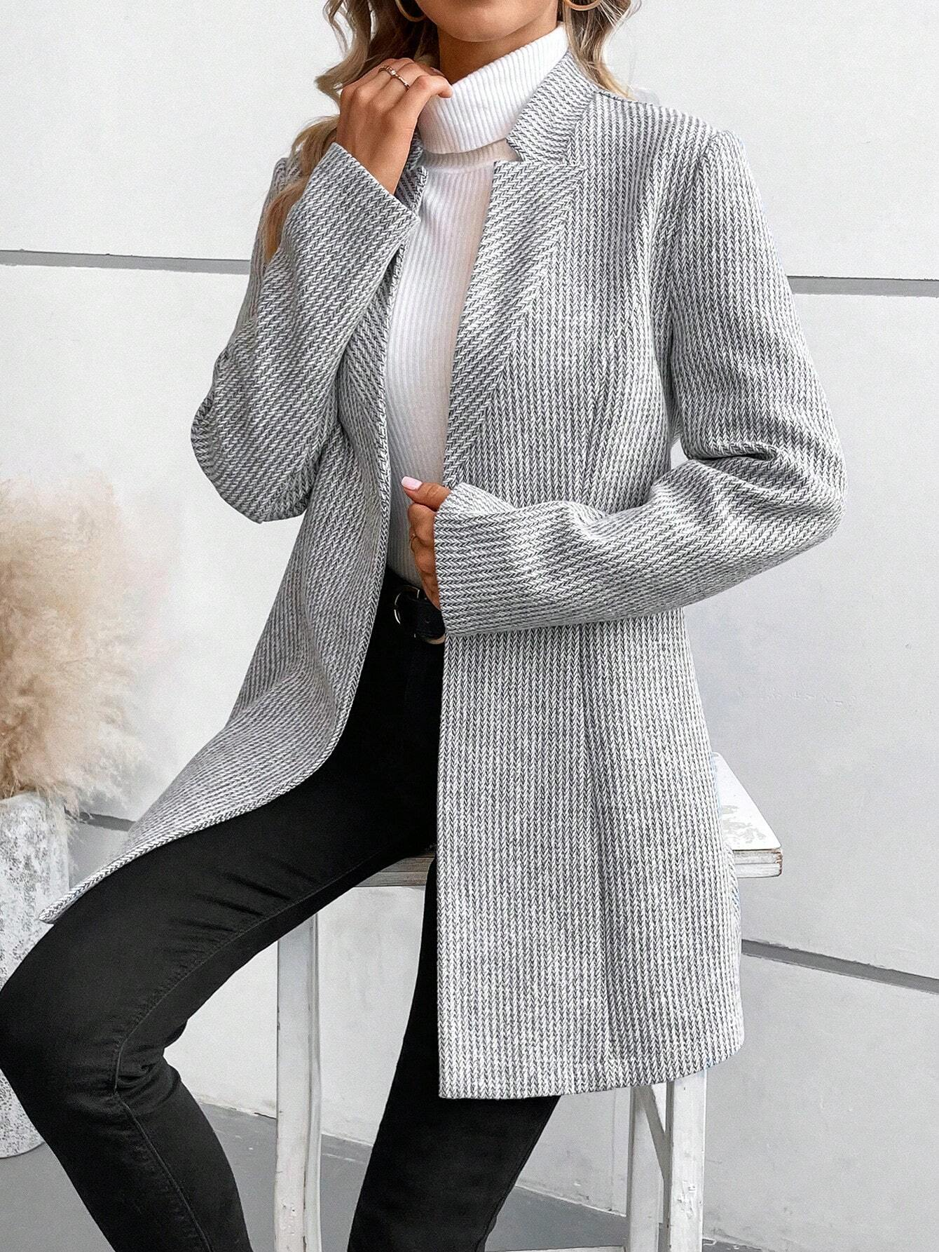 Women's Autumn Outerwear Casual Woolen Plain Long Sleeve Lapel Collar Jacket