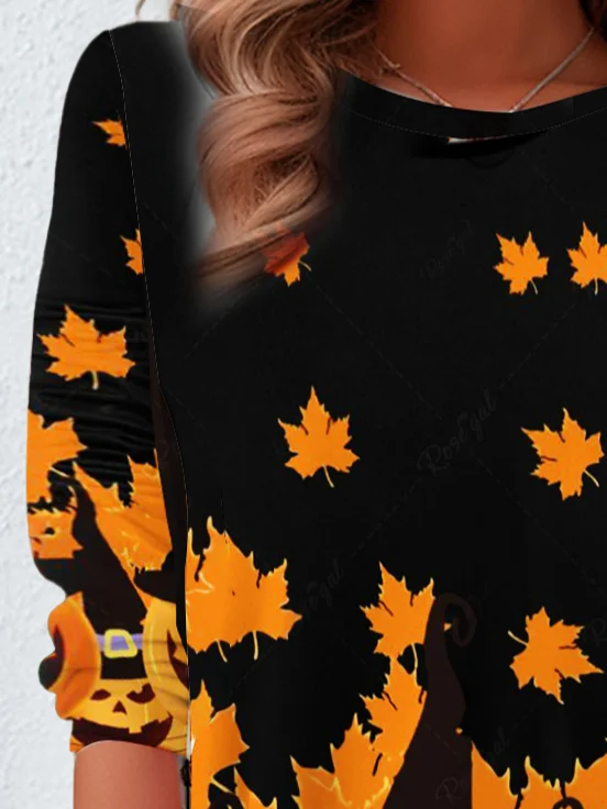 Women's Long Sleeve Tee T-shirt Spring/Fall Halloween (pumpkin) Jersey Crew Neck Daily Going Out Vintage Top