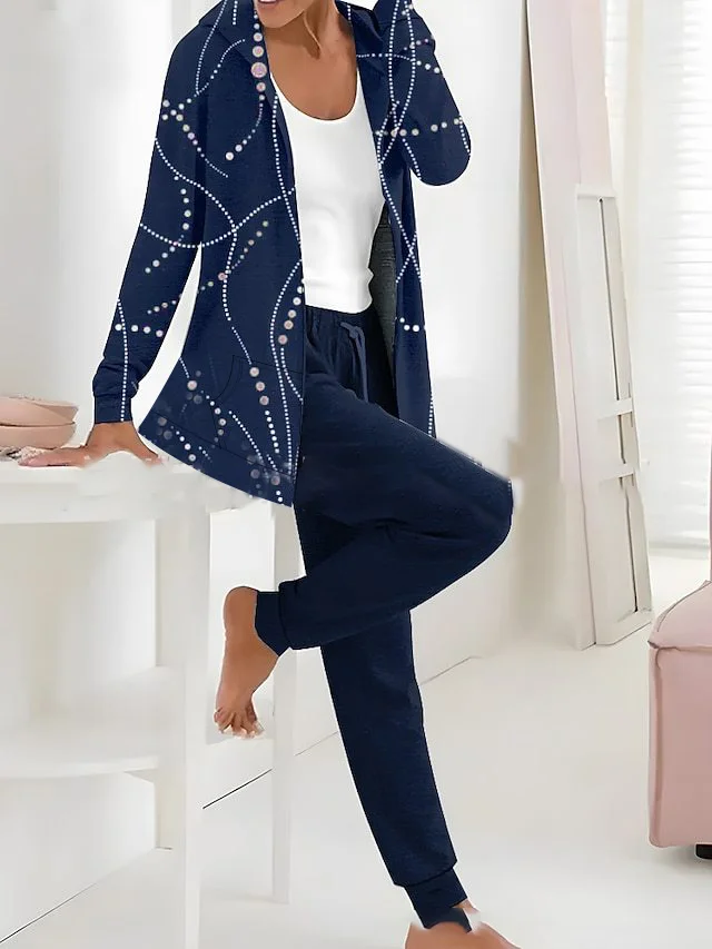 Women's Jersey Geometric Daily Going Out Two Piece Set Long Sleeve Casual Spring/Fall Top With Pants Matching Set