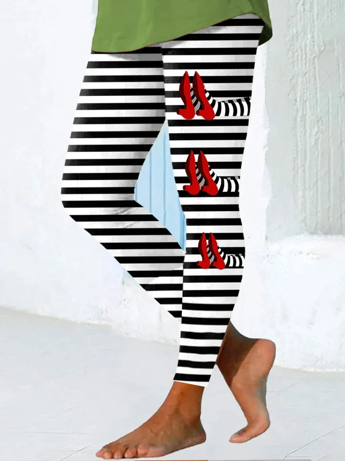 Women's Vintage Striped Jersey All Season Printing Long Leggings