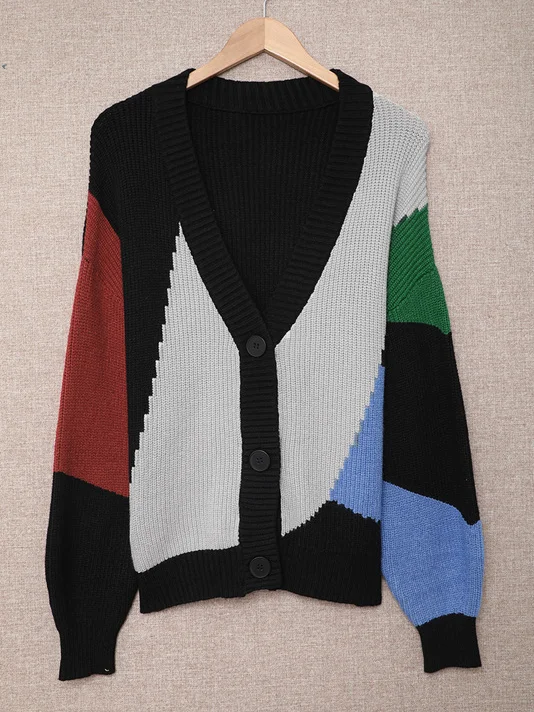 Women's Casual Winter Color Block Wool/Knitting Cardigan