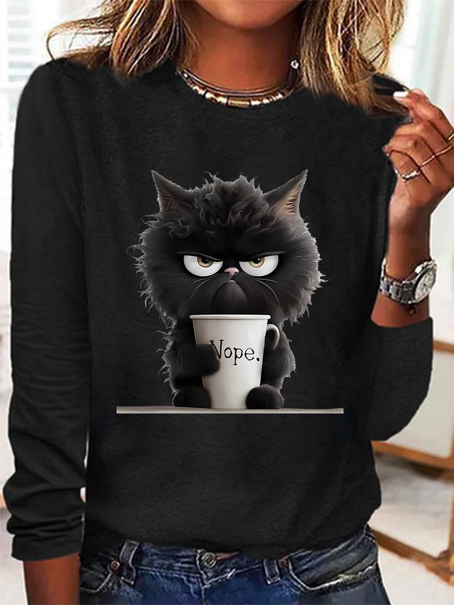 Women's Long Sleeve Blouse Spring/Fall Animal Cotton-Blend Crew Neck Daily Going Out Casual Top