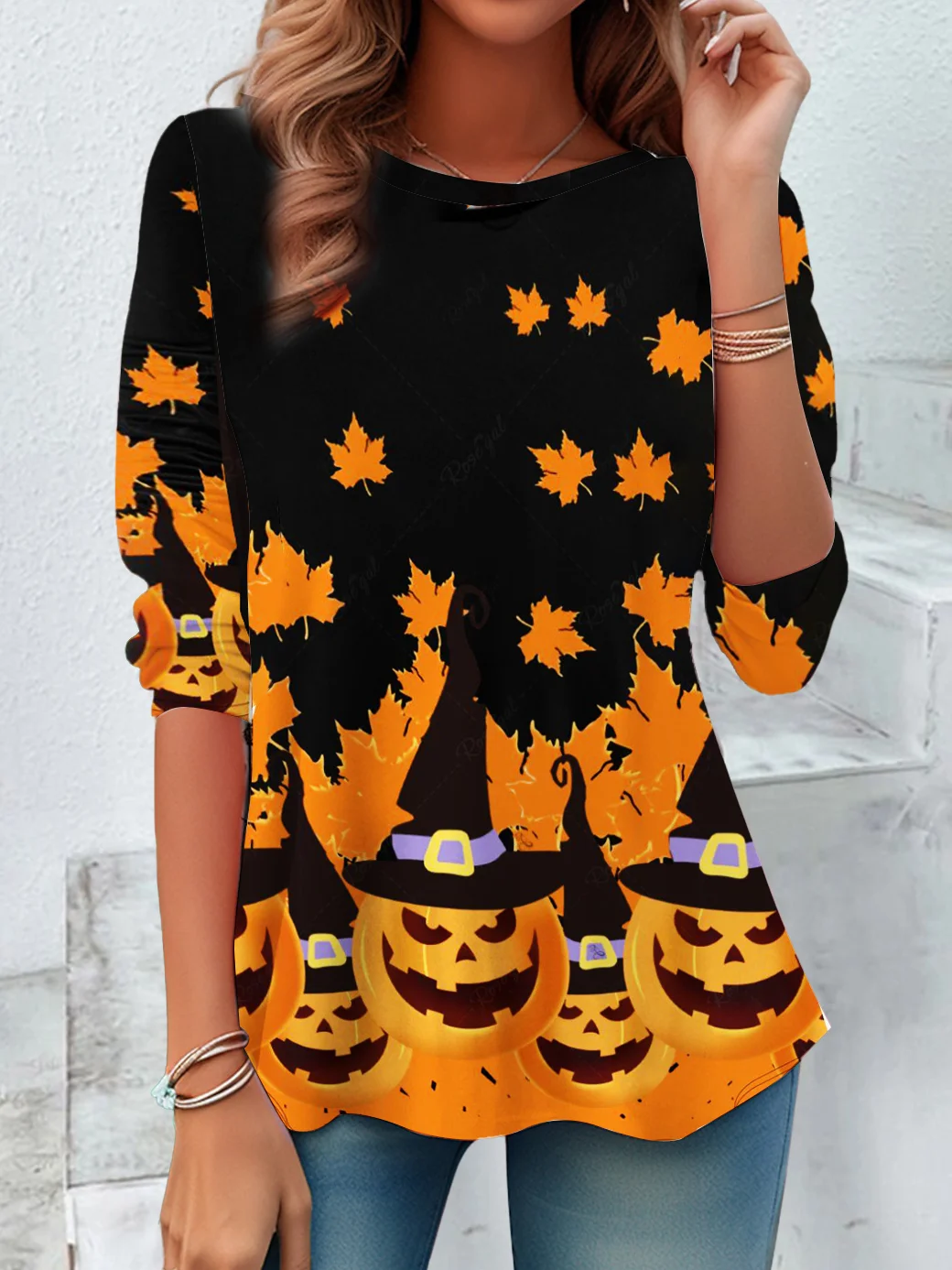 Women's Long Sleeve Tee T-shirt Spring/Fall Halloween (pumpkin) Jersey Crew Neck Daily Going Out Vintage Top