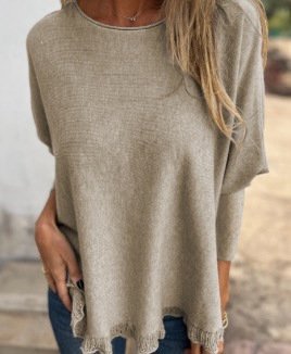 Women's Spring/Fall Plain Casual Long Sleeve Crew Neck Wool/Knitting Sweater