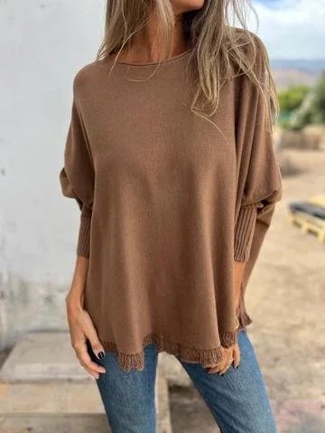 Women's Spring/Fall Plain Casual Long Sleeve Crew Neck Wool/Knitting Sweater