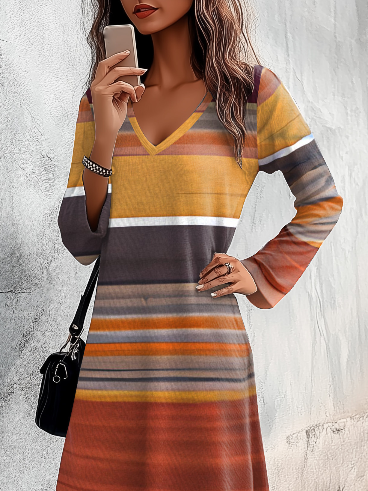 Women's Long Sleeve Summer Striped Jersey Dress V Neck Daily Going Out Casual Midi A-Line TUNIC