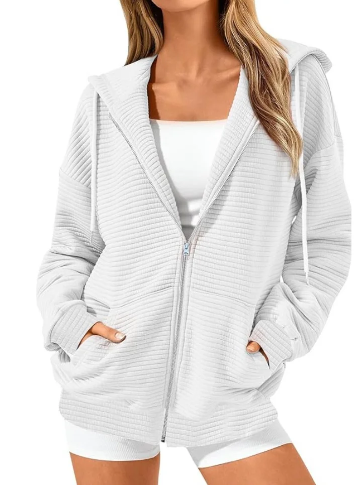 Women's Spring/Fall Outerwear Casual Zipper Plain Long Sleeve Hoodie Jacket