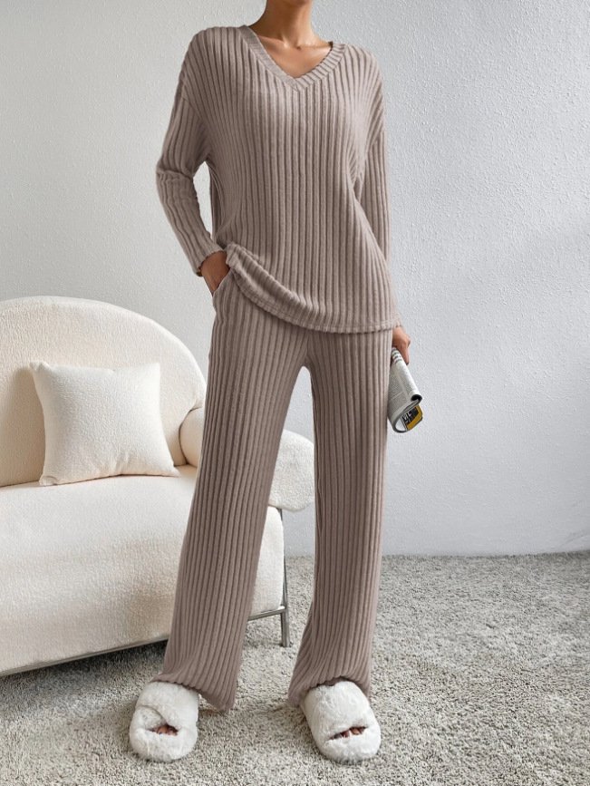 Women's Jersey Plain Daily Going Out Two Piece Set Long Sleeve Casual Spring/Fall Top With Pants Matching Set