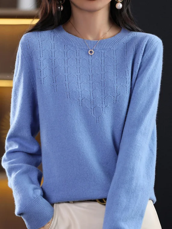 Women's Spring/Fall Plain Casual Long Sleeve Crew Neck Yarn/Wool Yarn Sweater