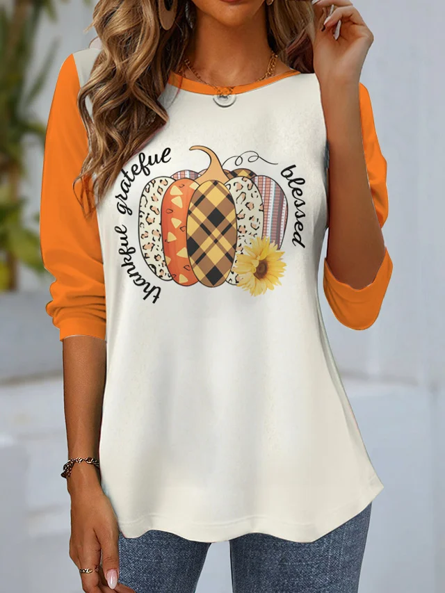 Women's Long Sleeve Tee T-shirt Spring/Fall Halloween Jersey Crew Neck Holiday Going Out Casual Top