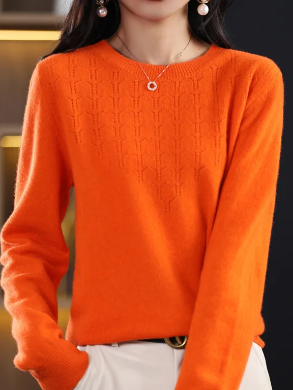 Women's Spring/Fall Plain Casual Long Sleeve Crew Neck Yarn/Wool Yarn Sweater