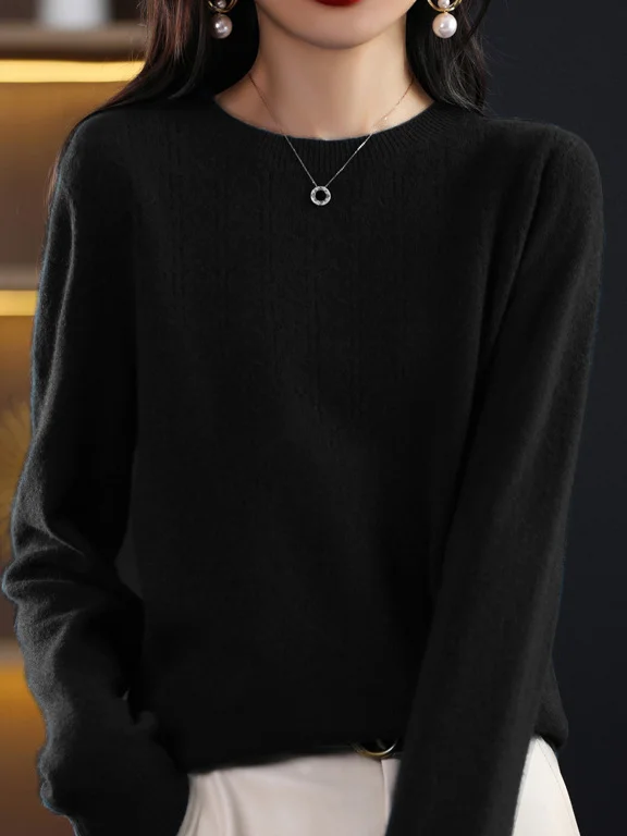 Women's Spring/Fall Plain Casual Long Sleeve Crew Neck Yarn/Wool Yarn Sweater