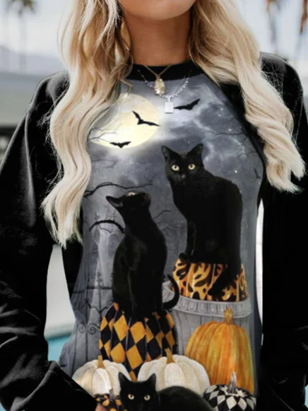 Women's Crew Neck Halloween Casual Spring/Fall Long Sleeve Sweatshirt