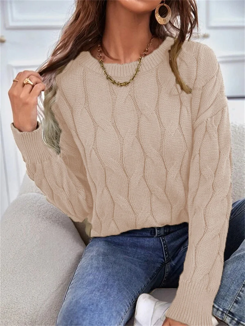 Women's Spring/Fall Plain Casual Long Sleeve Crew Neck Yarn/Wool Yarn Sweater