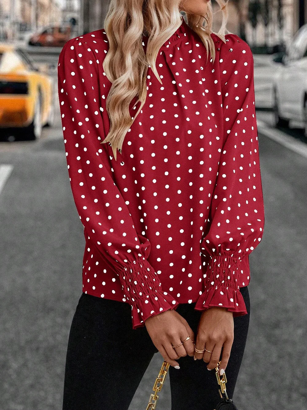 Women's Long Sleeve Blouse Spring/Fall Polka Dots Lotus Leaf Collar Daily Going Out Casual Top