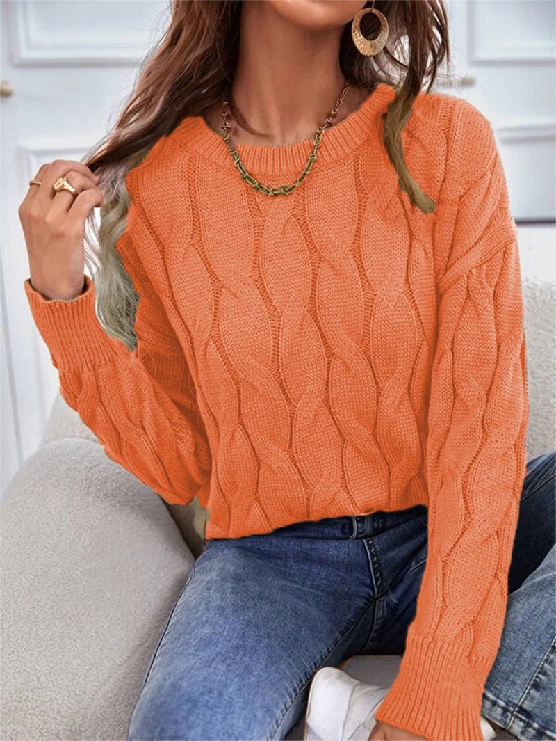 Women's Spring/Fall Plain Casual Long Sleeve Crew Neck Yarn/Wool Yarn Sweater