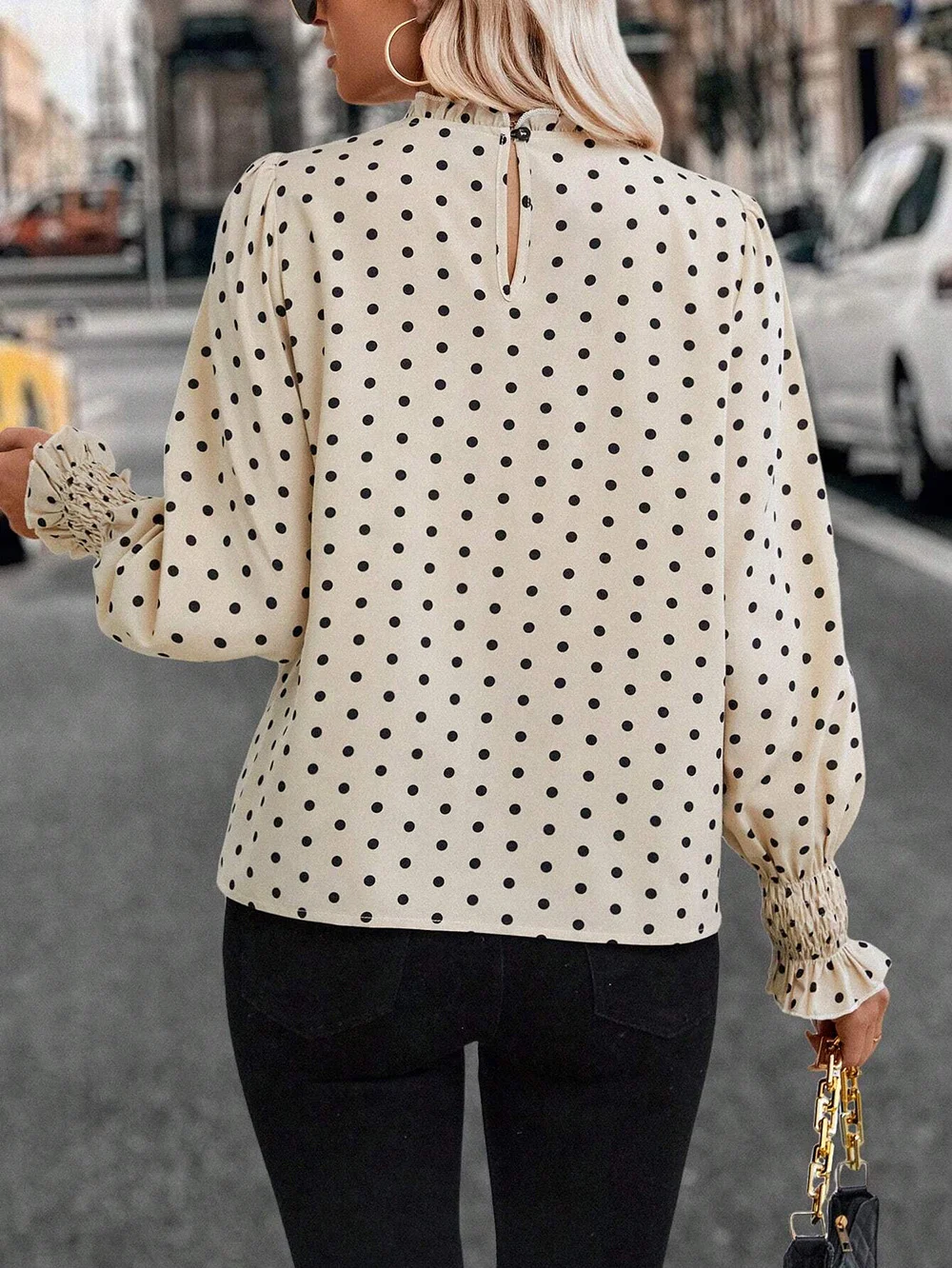 Women's Long Sleeve Blouse Spring/Fall Polka Dots Lotus Leaf Collar Daily Going Out Casual Top