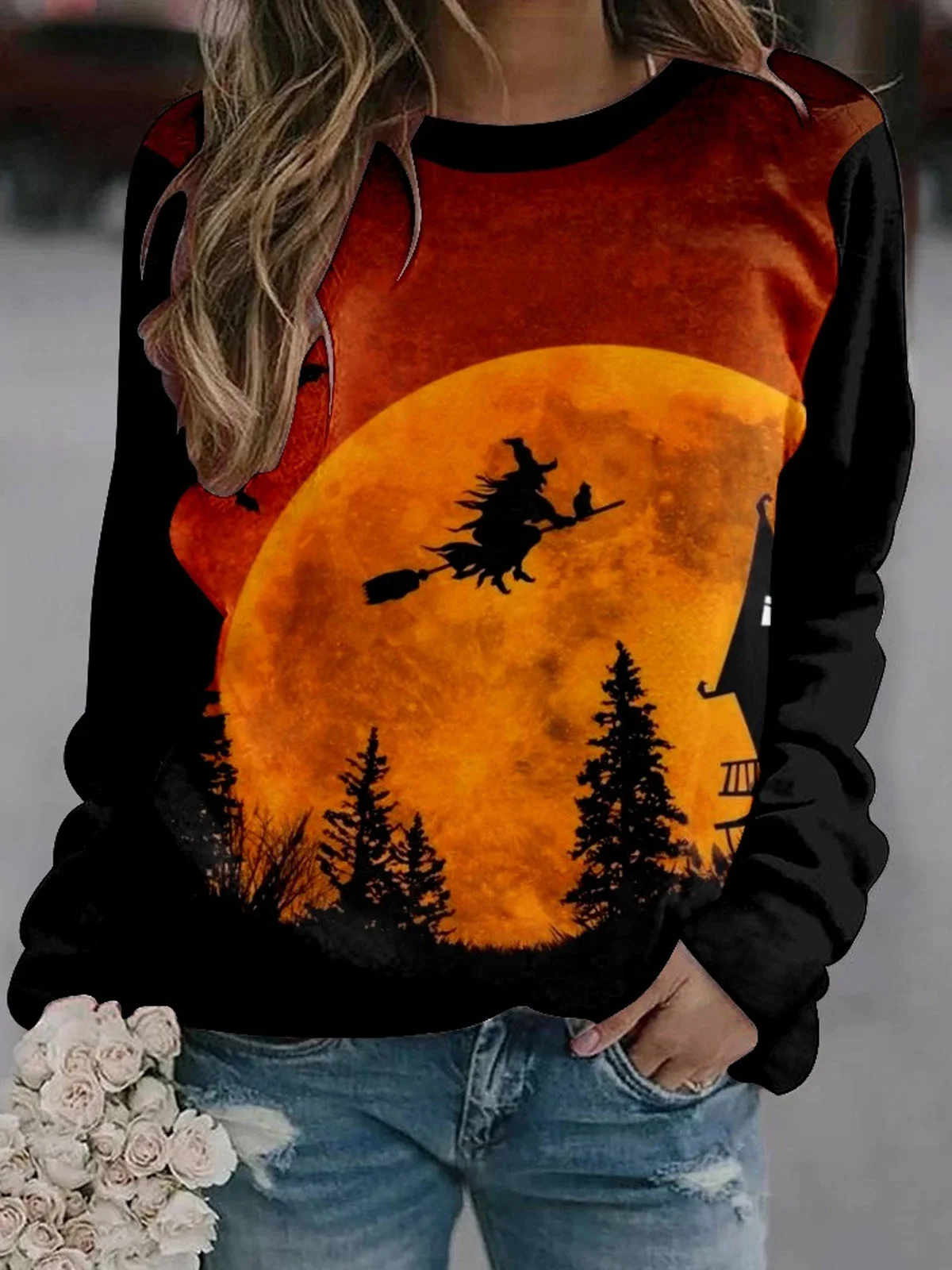 Women's Crew Neck Halloween Casual Spring/Fall Long Sleeve Sweatshirt