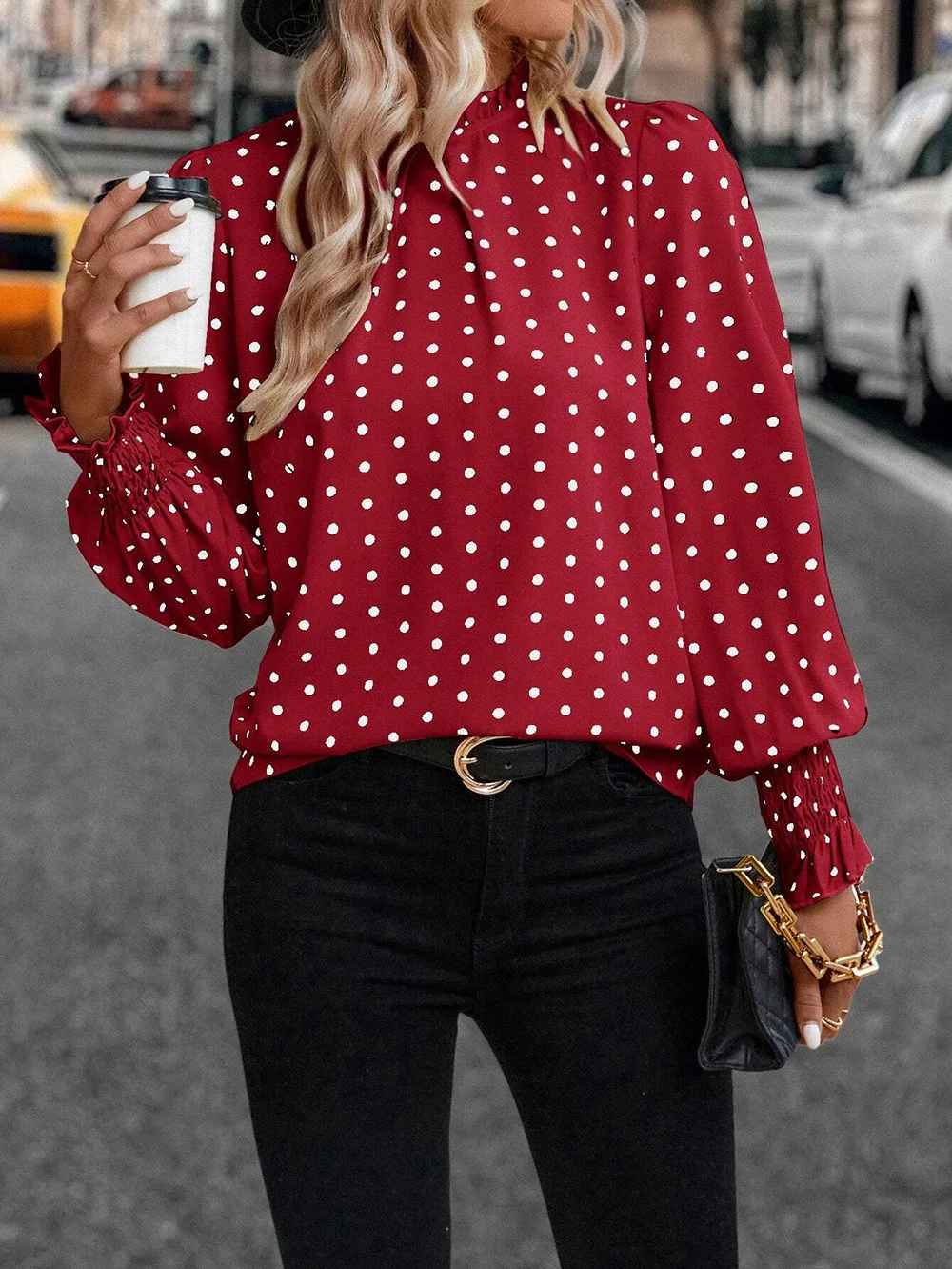 Women's Long Sleeve Blouse Spring/Fall Polka Dots Lotus Leaf Collar Daily Going Out Casual Top