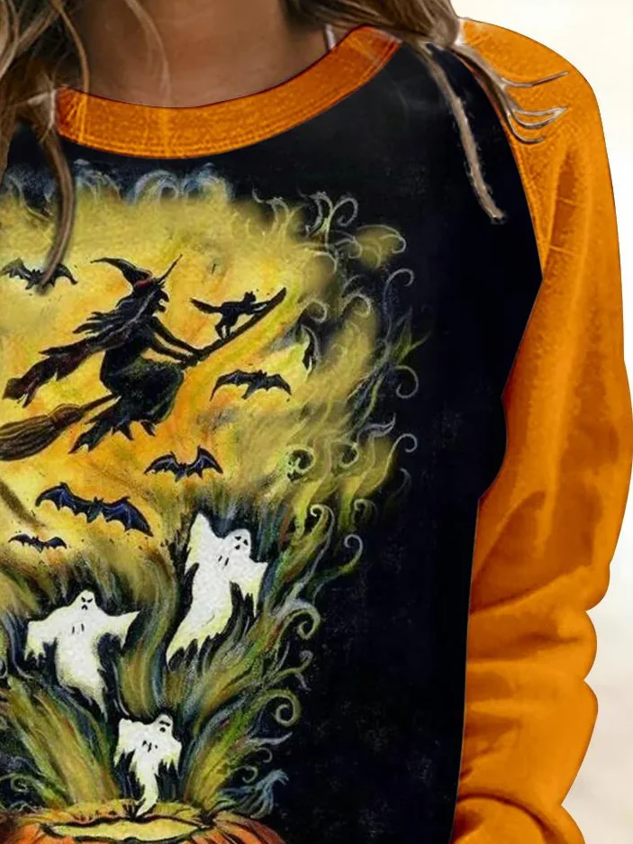 Women's Crew Neck Halloween (pumpkin) Printing Vintage Spring/Fall Long Sleeve Sweatshirt