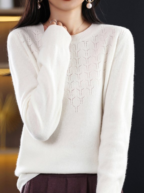 Women's Spring/Fall Plain Casual Long Sleeve Crew Neck Yarn/Wool Yarn Sweater