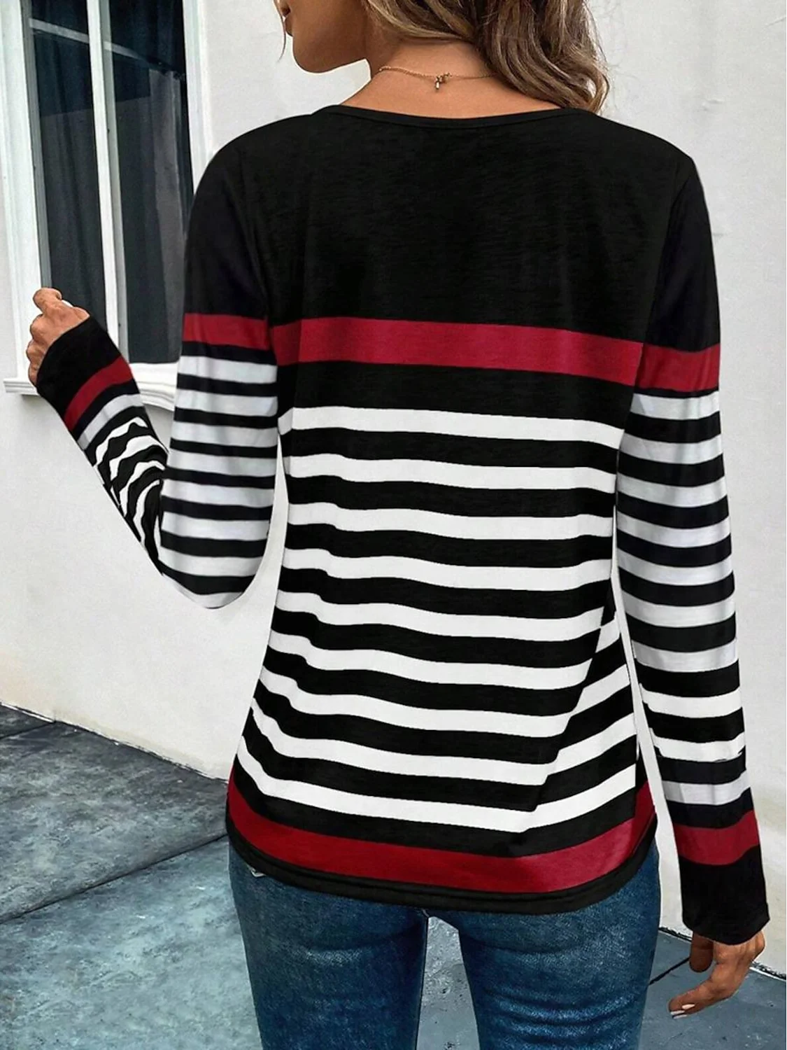 Women's Long Sleeve Tee T-shirt Spring/Fall Striped Printing Jersey Crew Neck Daily Going Out Vintage Top