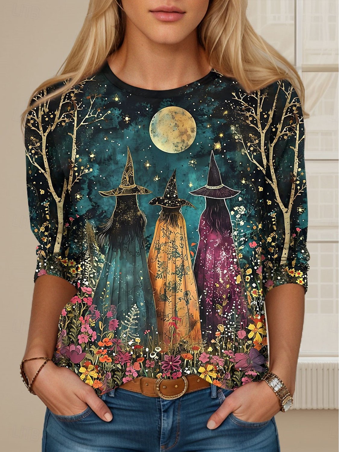 Women's Long Sleeve Tee T-shirt Spring/Fall Halloween Printing Jersey Crew Neck Daily Going Out Vintage Top