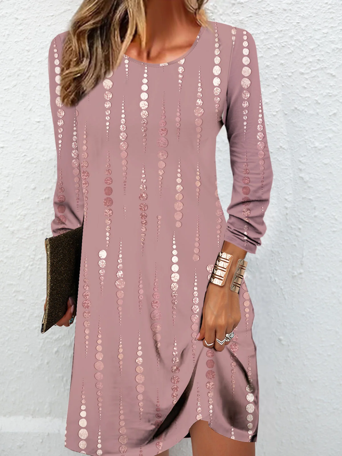 Women's Long Sleeve Spring/Fall Geometric Jersey Dress Crew Neck Daily Going Out Casual Mini H-Line T-Shirt Dress