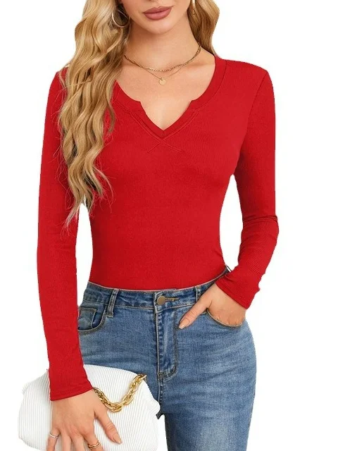 Women's Long Sleeve Tee T-shirt Spring/Fall Plain V Neck Daily Going Out Casual Top