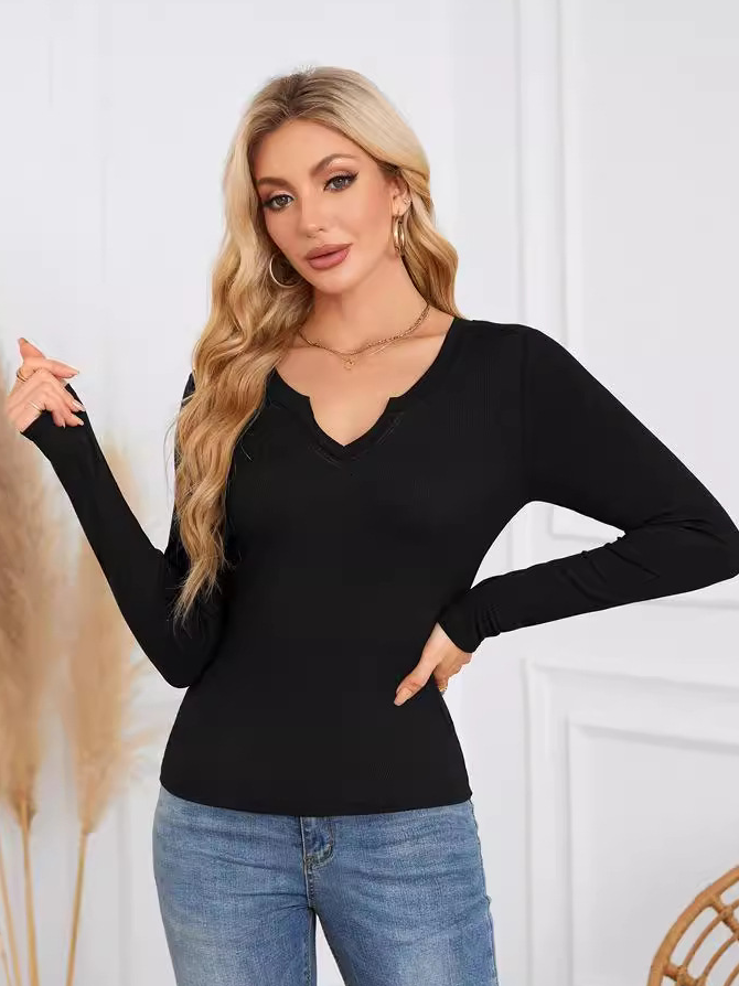 Women's Long Sleeve Tee T-shirt Spring/Fall Plain V Neck Daily Going Out Casual Top