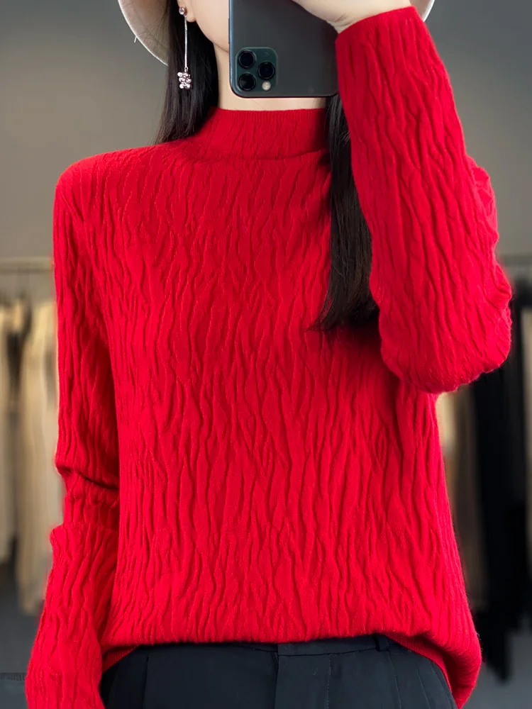 Women's Spring/Fall Plain Casual Long Sleeve Mock Neck Wool/Knitting Sweater