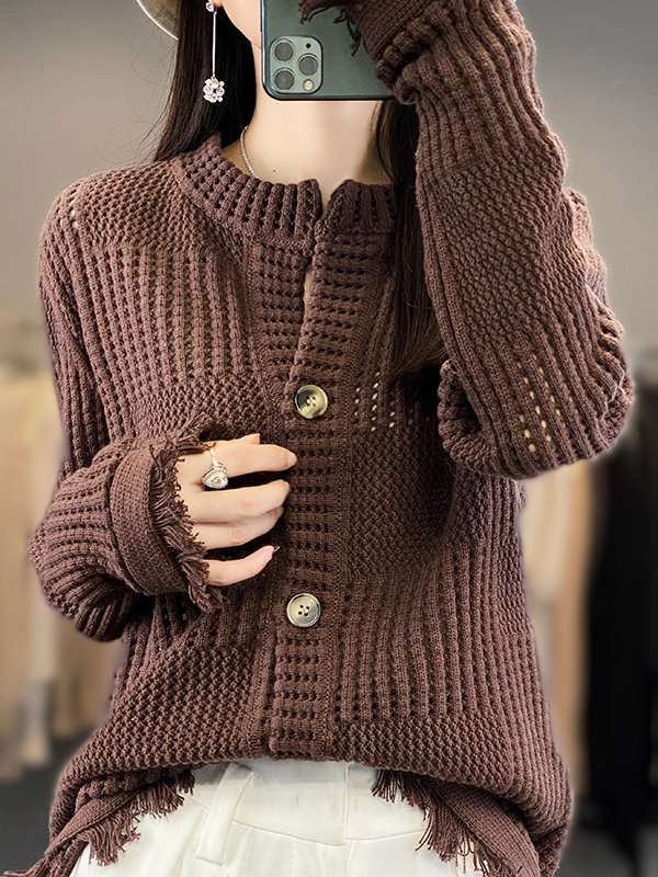 Women's Casual Spring/Fall Plain Wool/Knitting Buckle Cardigan