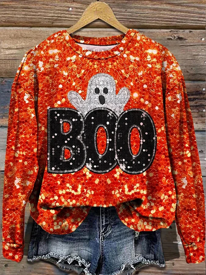 Women's Crew Neck Halloween Printing Vintage Spring/Fall Long Sleeve Sweatshirt