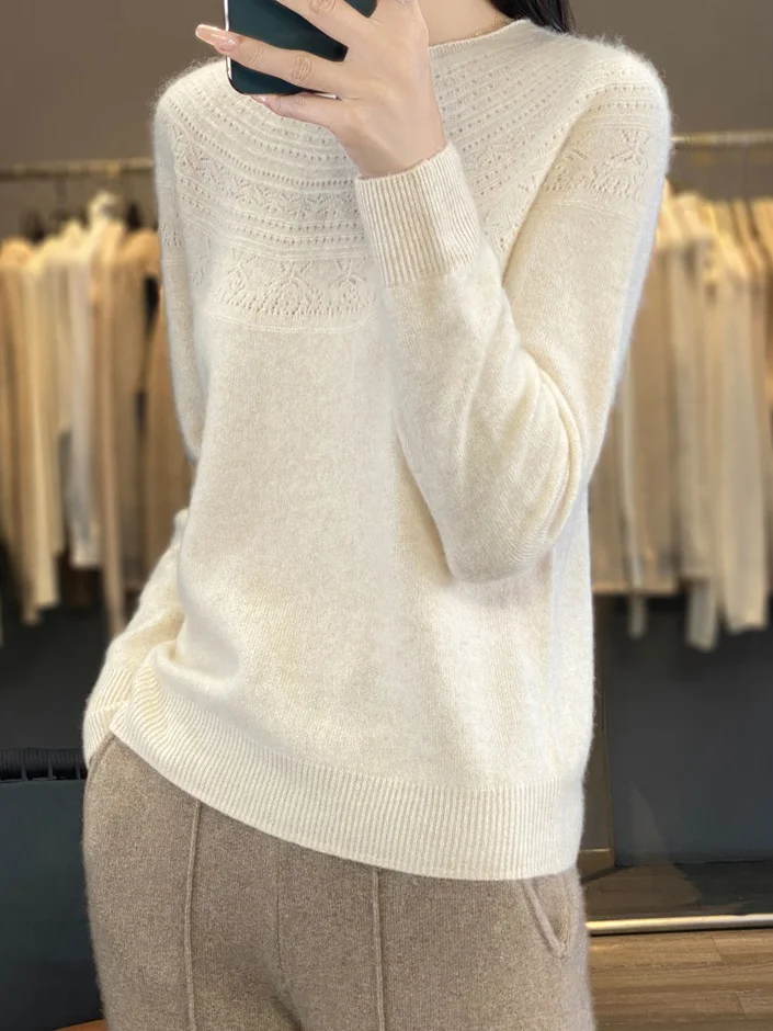 Women's Spring/Fall Plain Casual Half Sleeve Crew Neck Wool/Knitting Sweater