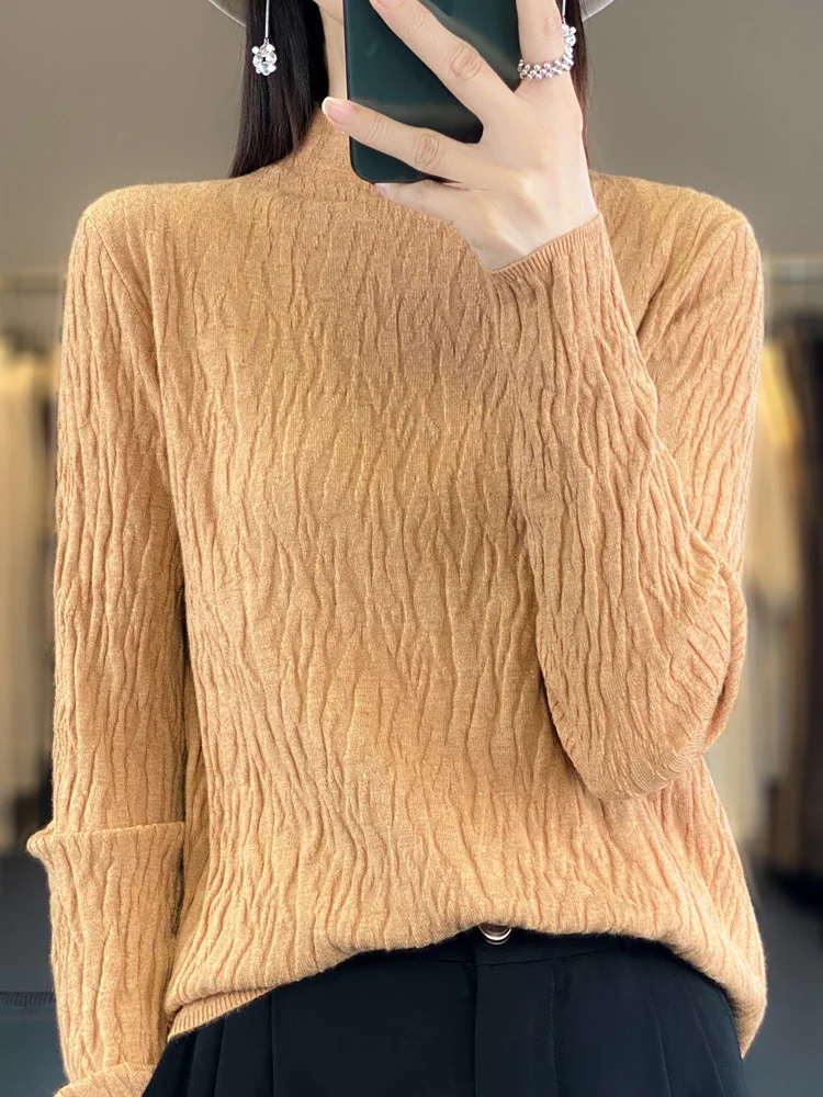 Women's Spring/Fall Plain Casual Long Sleeve Mock Neck Wool/Knitting Sweater