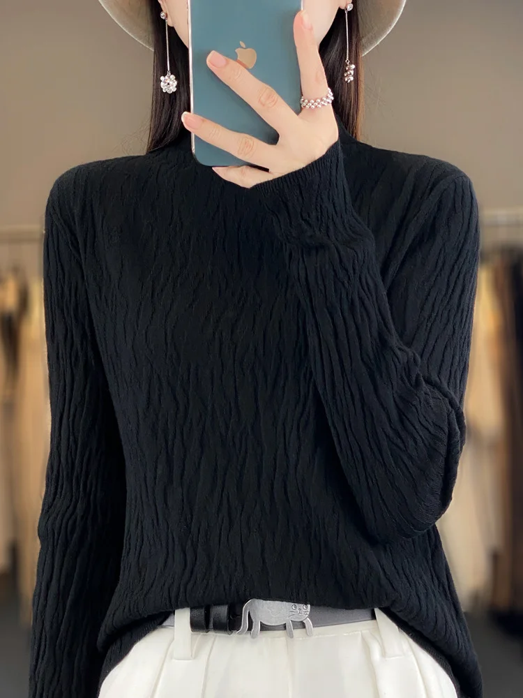 Women's Spring/Fall Plain Casual Long Sleeve Mock Neck Wool/Knitting Sweater