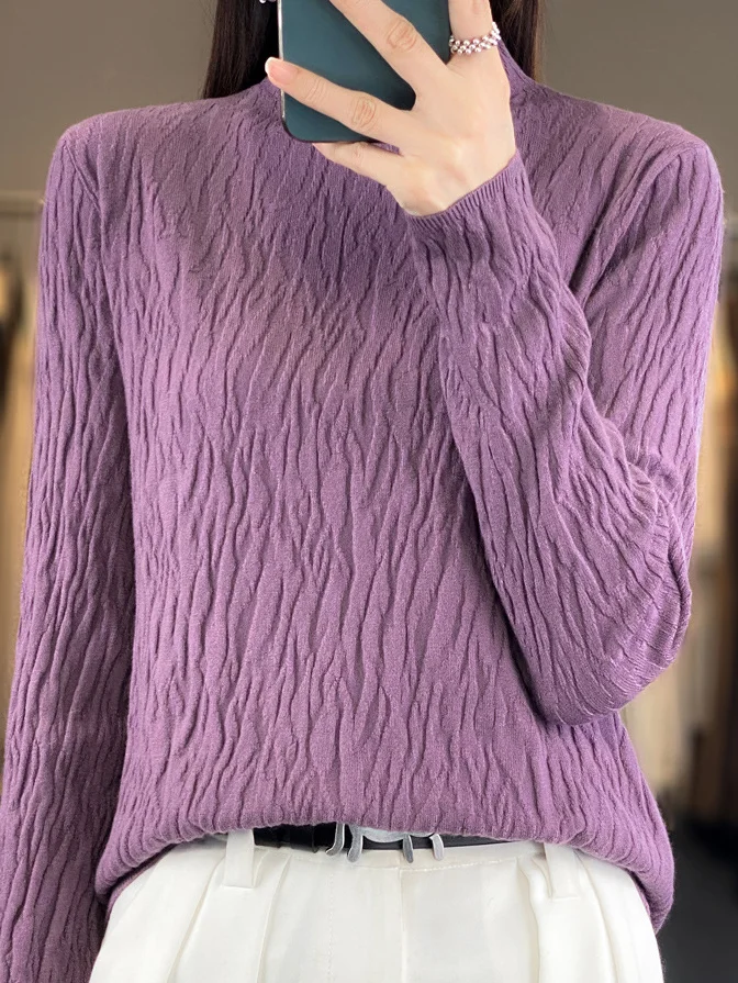 Women's Spring/Fall Plain Casual Long Sleeve Mock Neck Wool/Knitting Sweater