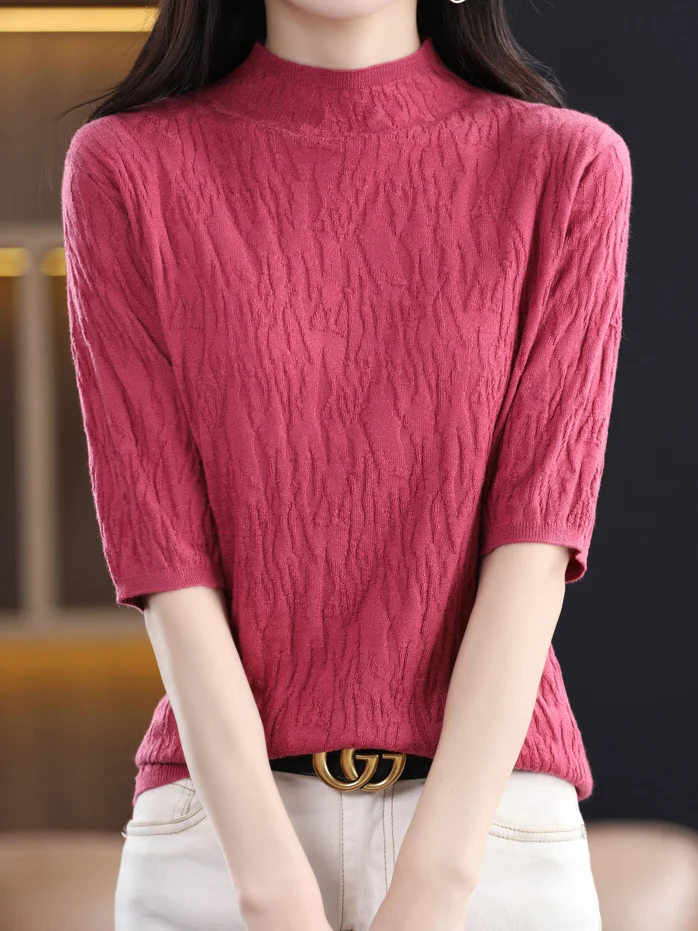 Women's Spring/Fall Plain Casual Half Sleeve Crew Neck Wool/Knitting Sweater