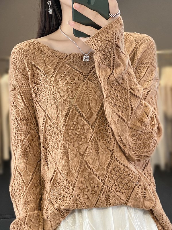 Women's Spring/Fall Plain Casual Long Sleeve Crew Neck Wool/Knitting Sweater