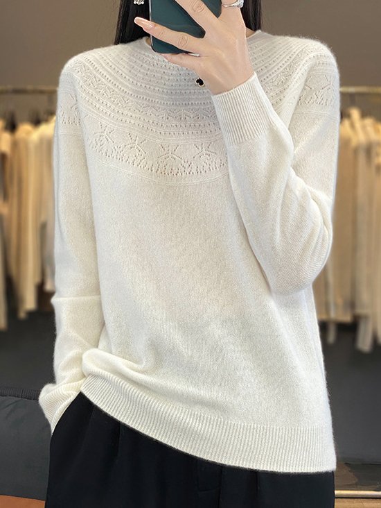 Women's Spring/Fall Plain Casual Half Sleeve Crew Neck Wool/Knitting Sweater