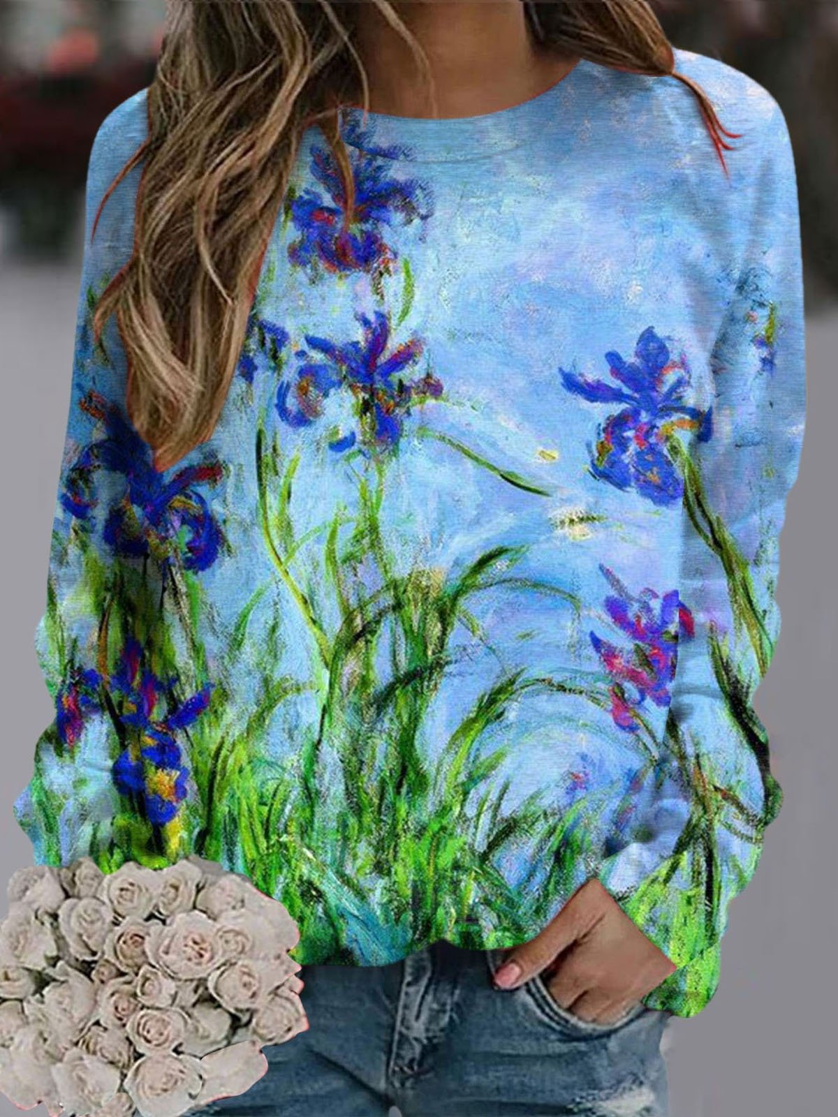 Women's Crew Neck Floral Casual Spring/Fall Long Sleeve Sweatshirt