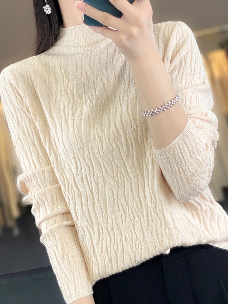 Women's Spring/Fall Plain Casual Long Sleeve Mock Neck Wool/Knitting Sweater